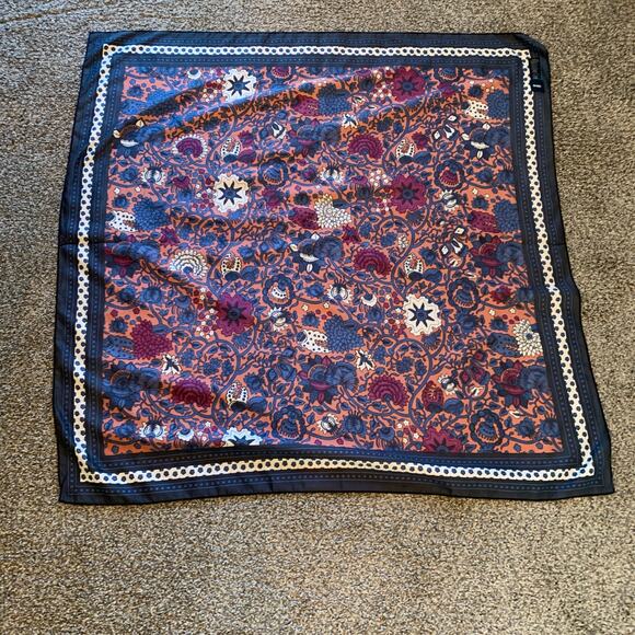 ASOS Navy Blue Rust Burgundy Black Paisley Floral Pattern Scarf  39.5" Square - Picture 2 of 6